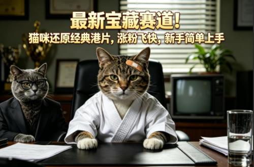 最新宝藏赛道！猫咪还原经典港片，涨粉飞快，新手简单上手-云网创