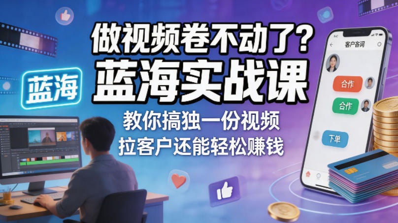 做视频卷不动了？蓝海实战课教你搞独一份视频，拉客户还能轻松賺钱！【原创双语字幕】-亿云网创