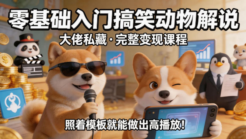 零基础入门搞笑动物解说，大佬私藏完整变现课程，照着模板就能做出高播放-未来云网创