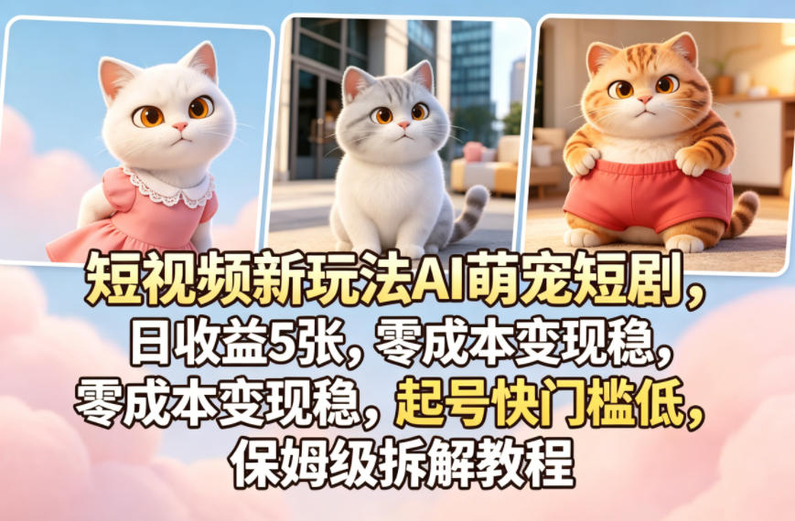 短视频新玩法AI萌宠短剧，日收益5张，零成本变现稳，起号快门槛低，保姆级拆解教程-启云分享