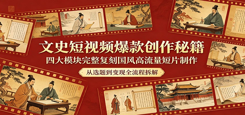 文史短视频爆款创作秘籍：四大模块完整复刻国风高流量短片制作-QMI云网创