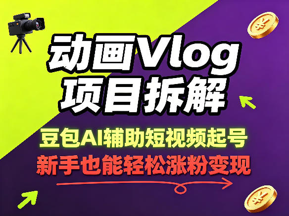 动画Vlog项目拆解，豆包AI辅助短视频起号，新手也能轻松涨粉，43条作品涨粉8.3W-云网创