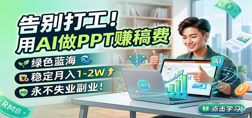 告别打工！用AI做PPT赚稿费，绿色蓝海，稳定月入1-2W，永不失业副业！-云网创