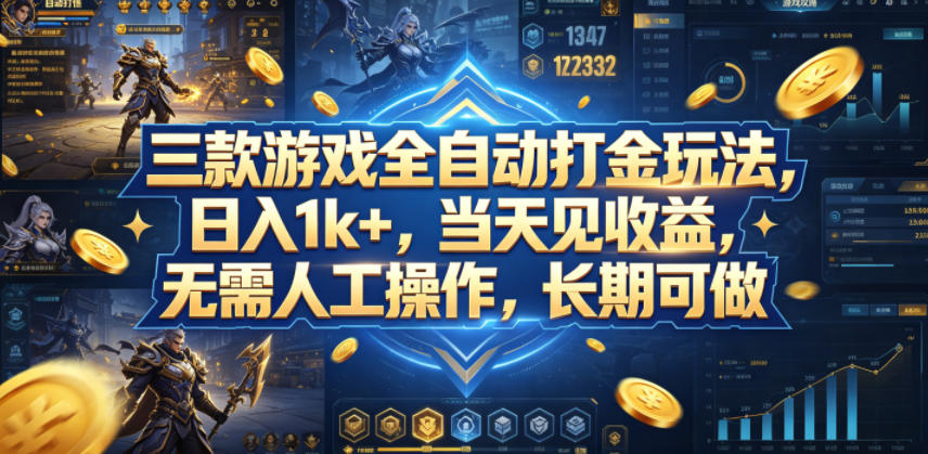 三款游戏全自动打金玩法，日入1k+，当天见收益，无需人工操作，长期可做【揭秘】-歪歪云网创