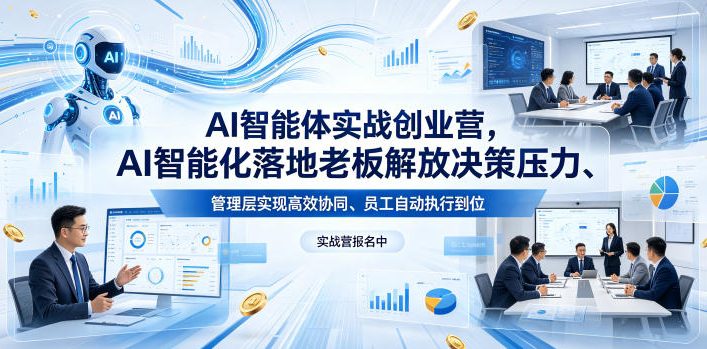 AI智能体实战创业营26年4月23-25号线下课，AI智能化落地老板解放决策压力、管理层实现高效协同、员工自动执行到位-互维云网创