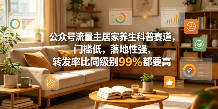 公众号流量主居家养生科普赛道，门槛低，落地性强，转发率比同级别99％都要高-互维云网创