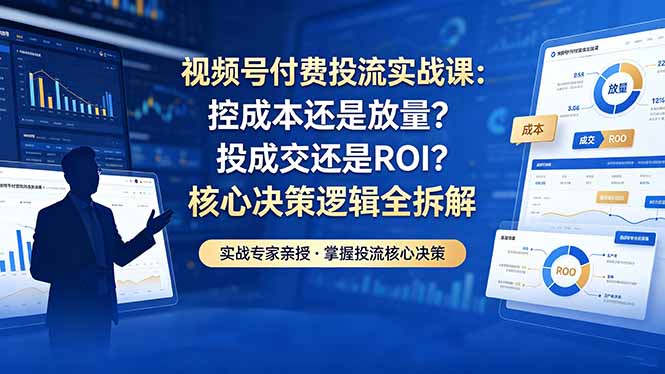 视频号付费投流实战课-5月：控成本还是放量？投成交还是ROI？核心决策逻辑全拆解-优优云网创