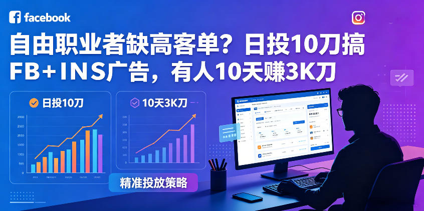 自由职业者缺高客单？日投10刀搞FB+INS广告，有人10天赚3K刀！【原创双语字幕】-行舟网