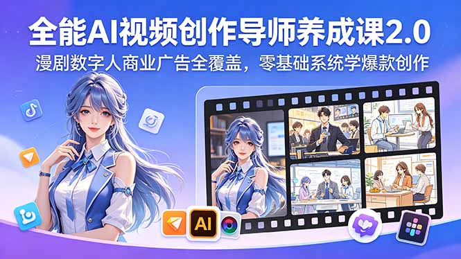 全能AI视频创作导师养成课2.0，漫剧数字人商业广告全覆盖，零基础系统学爆款创作-咕噜鱼网创