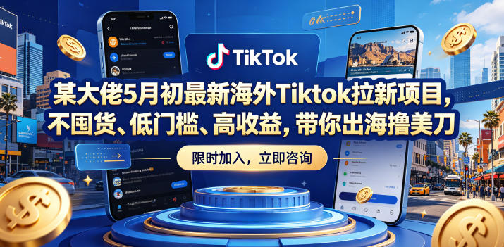 某大佬5月初最新海外Tiktok拉新项目，不囤货、低门槛、高收益，带你出海撸美刀-云网创