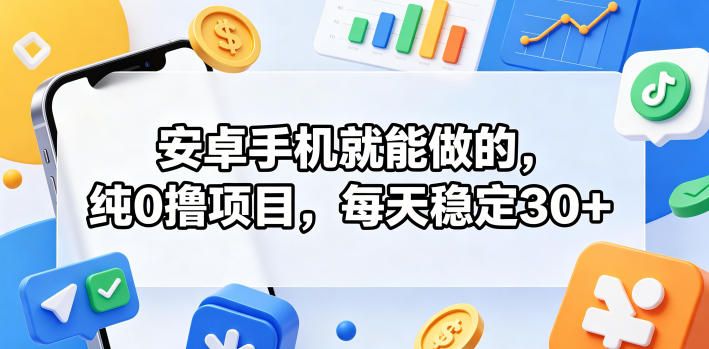 安卓手机就能做的，纯0撸项目，每天稳定30+-云网创