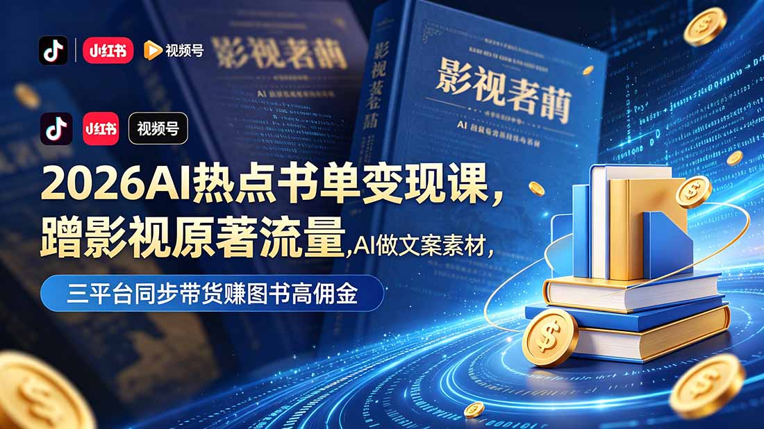 2026AI热点书单变现课，蹭影视原著流量，AI做文案素材，三平台同步带货赚图书高佣金-蔚蓝分享
