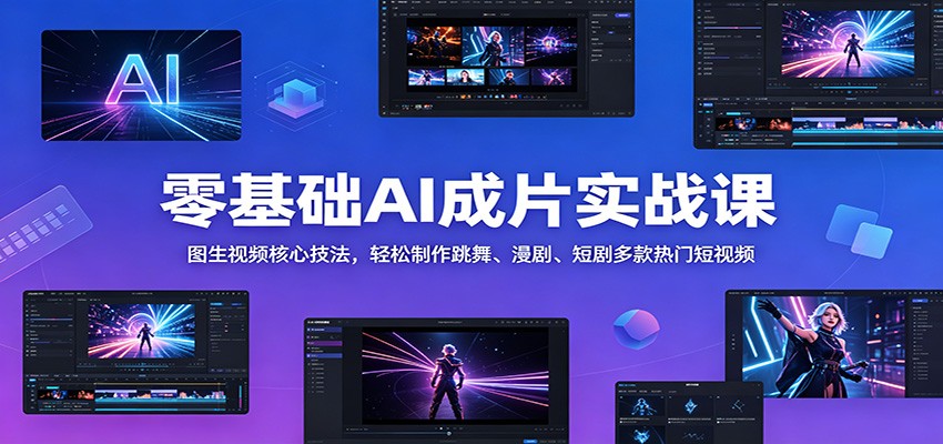 零基础AI成片实战课：图生视频核心技法，轻松制作跳舞、漫剧、短剧多款热门短视频-蔚蓝分享