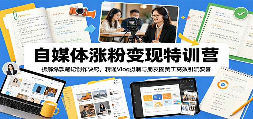 自媒体涨粉变现特训营：拆解爆款笔记创作诀窍，精通Vlog摄制与朋友圈美工高效引流获客-蔚蓝分享