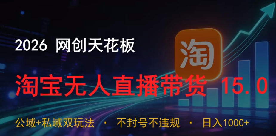 2026网创天花板，淘宝无人直播带货15.0，公域+私域双玩法，日入1k+，不违规不封号【揭秘】-优优云网创