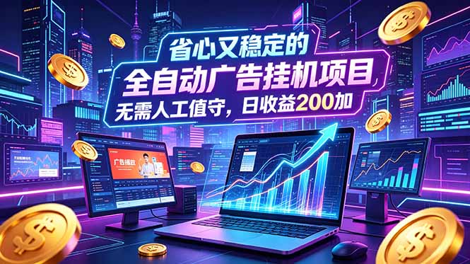 全自动广告挂机项目，全程无需人工值守。稳定创收每日收益200+-云网创