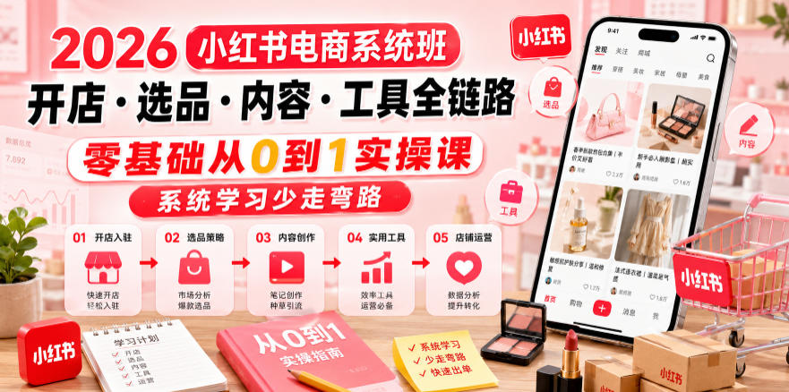 2026小红书电商系统班开店・选品・内容・工具全链路，零基础从0到1实操课，系统学习少走弯路-亿云网创