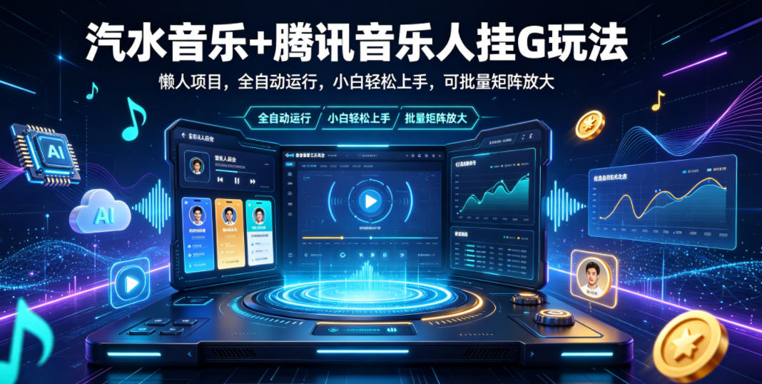 汽水音乐+腾讯音乐人挂G玩法，懒人项目，全自动运行，小白轻松上手，可批量矩阵放大【揭秘】-亿云网创