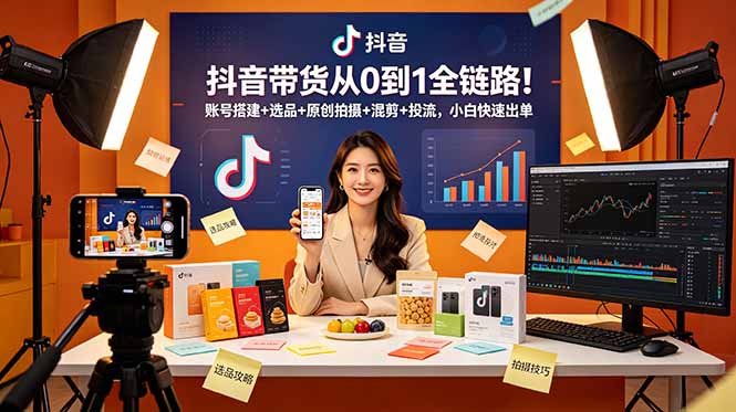 抖音带货从0到1全链路！账号搭建+选品+原创拍摄+混剪+投流，小白快速出单-亿云网创