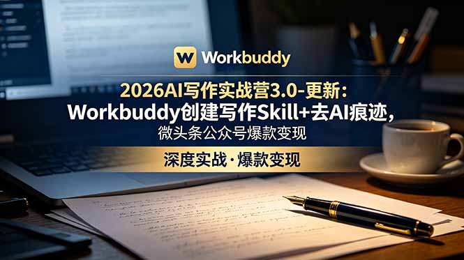 2026AI写作实战营3.0-更新：Workbuddy创建写作Skill+去AI痕迹，微头条公众号爆款变现-平民创源网