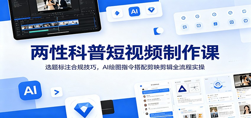两性科普短视频制作课：选题标注合规技巧，AI绘图指令搭配剪映剪辑全流程实操-优优云网创