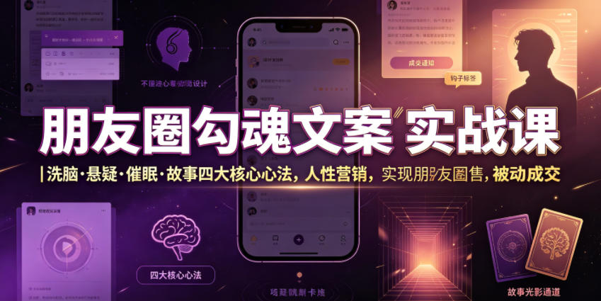 朋友圈勾魂文案实战课｜洗脑·悬疑·催眠·故事四大核心心法，吃透人性营销，实现朋友圈不销而售被动成交-蓝天网创