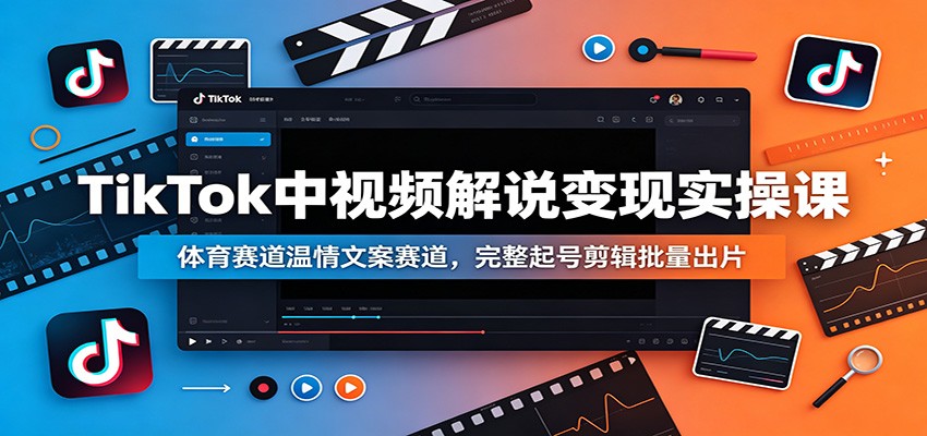 TikTok中视频解说变现实操课：体育赛道温情文案赛道，完整起号剪辑批量出片-爱赚网创分享