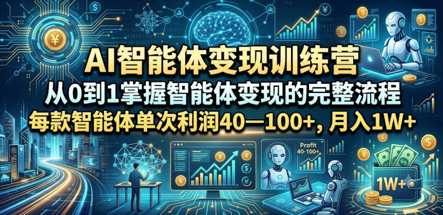 AI智能体变现训练营，从0到1掌握智能体变现的完整流程，每款智能体单次利润40—100+，月入1W+-领成网创