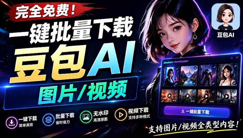 Github最新发布！一键批量下载豆包AI无水印图片/视频，简单易用，自动解析提示词-蓝天网创