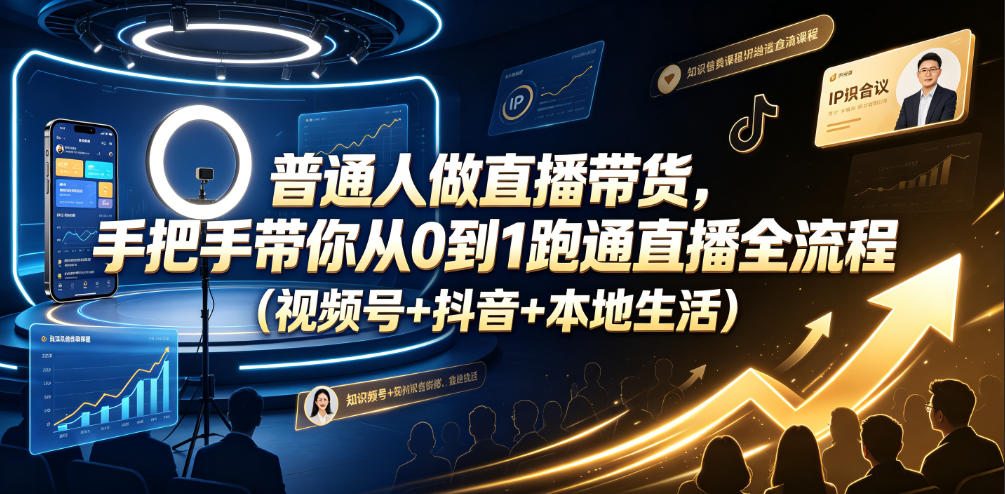 普通人做直播带货，手把手带你从0到1跑通直播全流程(视频号+抖音+本地生活)-蓝天网创