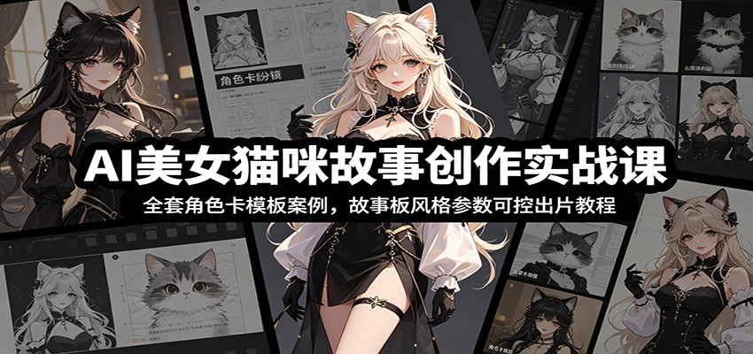 AI美女猫咪故事创作实战课：全套角色卡模板案例，故事板风格参数可控出片教程-蓝天网创