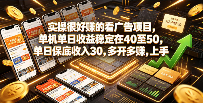 实操很好賺的看广告项目，单机单日收益稳定在40至50，单日保底收入30，多开多賺，上手就能变现【揭秘】-蔚蓝分享