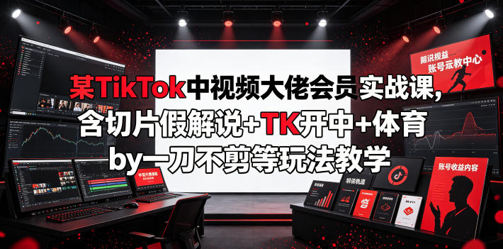 某TikTok中视频大佬会员实战课，含切片假解说+TK开中+体育by一刀不剪等玩法教学-蔚蓝分享