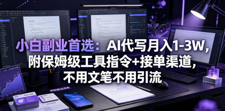 小白副业首选：AI代写月入1-3W，附保姆级工具指令+接单渠道，不用文笔不用引流【揭秘】-阿州云网创
