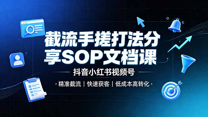 截流手搓打法分享SOP文档课，抖音小红书视频号丨精准截流，快速获客，低成本高转化-淏然网创