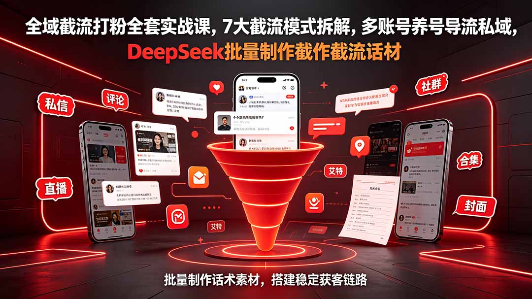 全域截流打粉全套实战课，7大截流模式拆解，多账号养号导流私域，DeepSeek批量制作截流话术素材-追梦云网创，专注互联网经验分享！