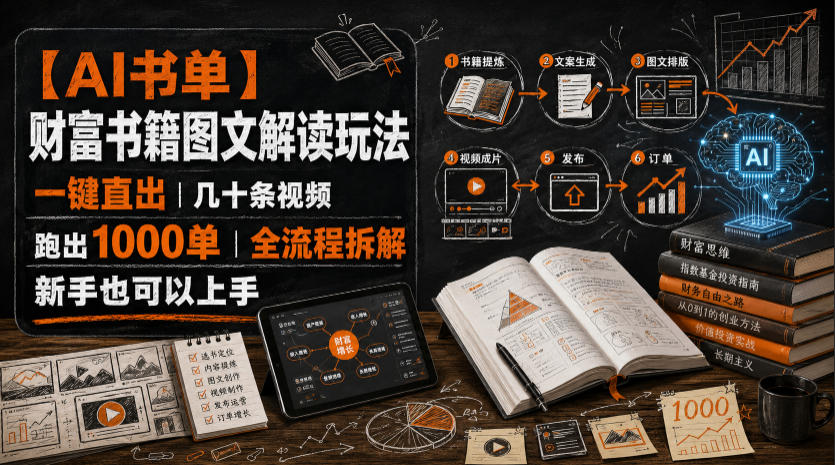 【AI书单】财富书籍图文解读玩法，一键直出，几十条视频，跑出1000单，全流程拆解，新手也可以上手-咕噜鱼网创