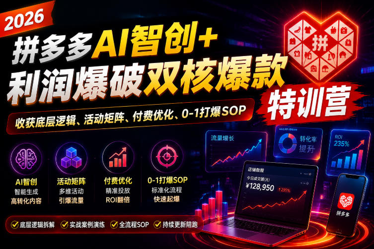 2026拼多多AI智创+利润爆破双核爆款特训营，收获底层逻辑、活动矩阵、付费优化、0-1打爆SOP(更新0727)-路路云网创