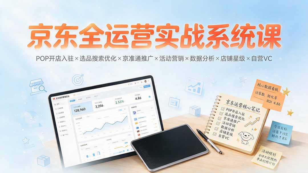 京东全运营实战系统课：POP开店入驻×选品搜索优化×京准通推广×活动营销×数据分析×店铺星级×自营VC-合和云网创