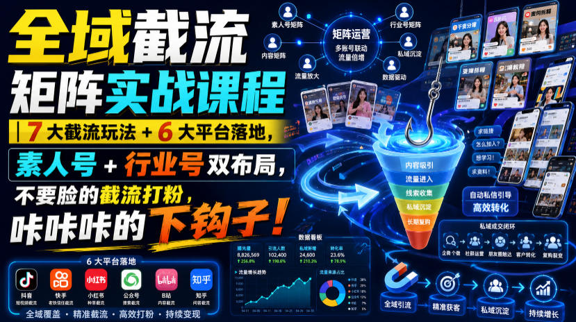 全域截流矩阵实战课程｜7大截流玩法+6大平台落地，素人号+行业号双布局，不要脸的截流打粉，咔咔咔的下钩子！-路路云网创
