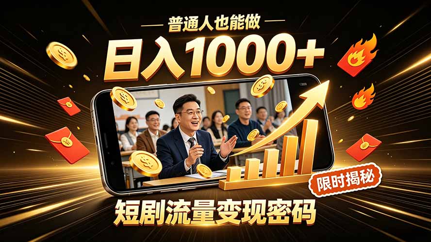 一部手机做短剧分发，不用真人出镜、不用拍摄剧本，快手流量变现日赚千元-云网创