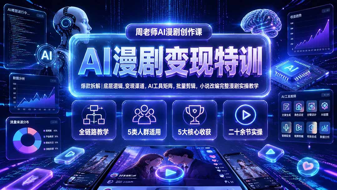 AI漫剧变现特训★爆款拆解｜底层逻辑，变现渠道，AI工具矩阵，批量剪辑，小说改编完整漫剧实操教学-云网创