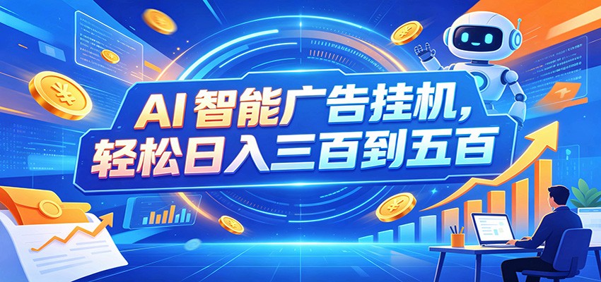 AI智能广告挂机，24小时自动跑，日入300-500，新手零门槛-优优云网创