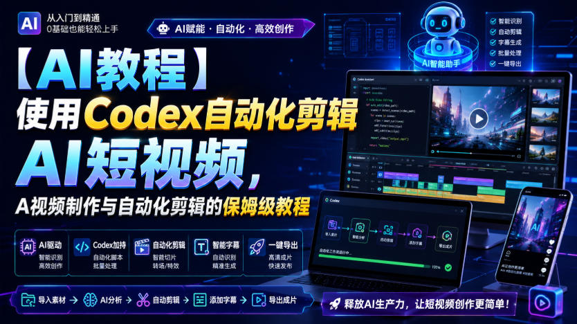 【AI教程】使用Codex自动化剪辑AI短视频，AI视频制作与自动化剪辑的保姆级教程-云网创