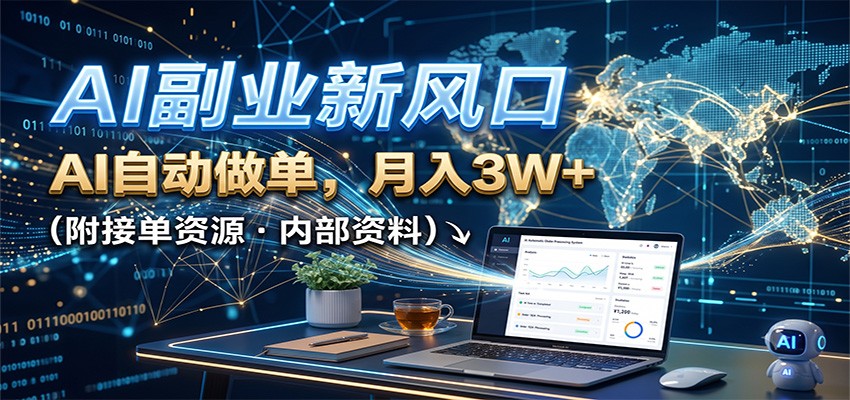 AI副业新风口，AI自动做单，月入3W+，附接单资源-自由人网创
