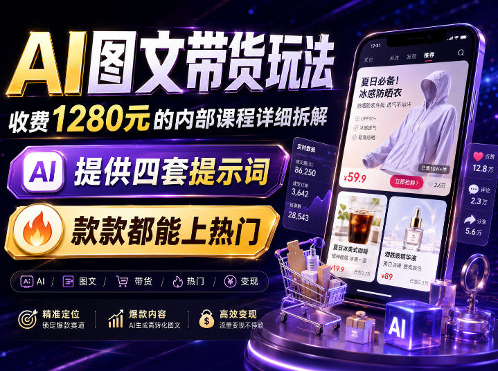 AI图文带货内部玩法，1280内部课程对外系统拆解，看完直接上手变现！-自由人网创