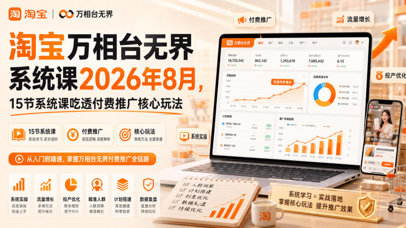 淘宝万相台无界系统课2026年8月，15节系统课吃透付费推广核心玩法-青山烟雨客网创