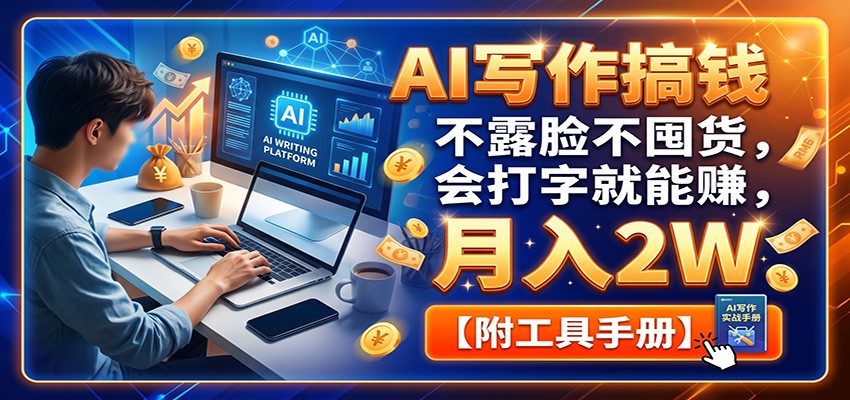 AI写作搞钱：不露脸不囤货，会打字就能赚，月入2W【附工具手册】-暮风云网创
