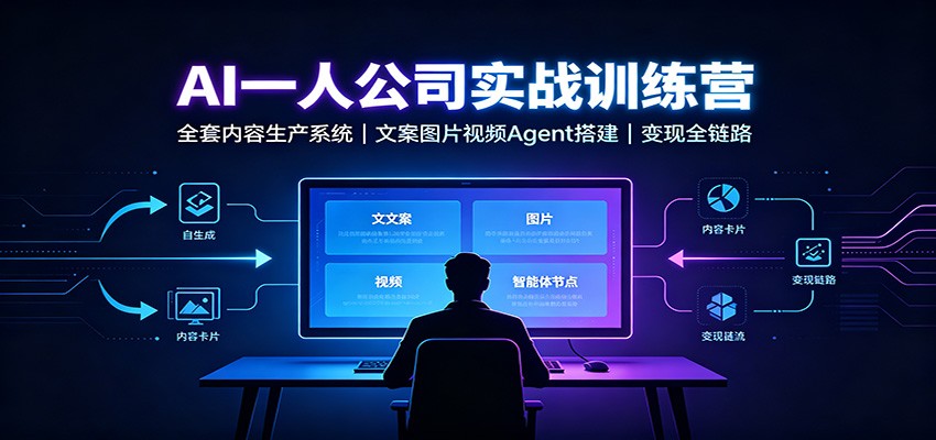 AI创作一人公司实战训练营：全套内容生产系统，文案图片视频Agent搭建变现全链路-云网创