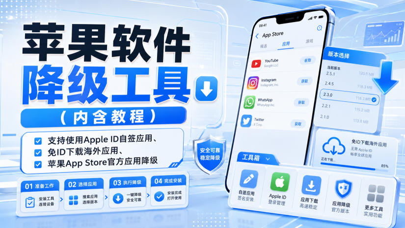 苹果软件降级工具(内含教程)，支持使用Apple ID自签应用、免ID下载海外应用、苹果App Store官方应用降级等-白云资源网